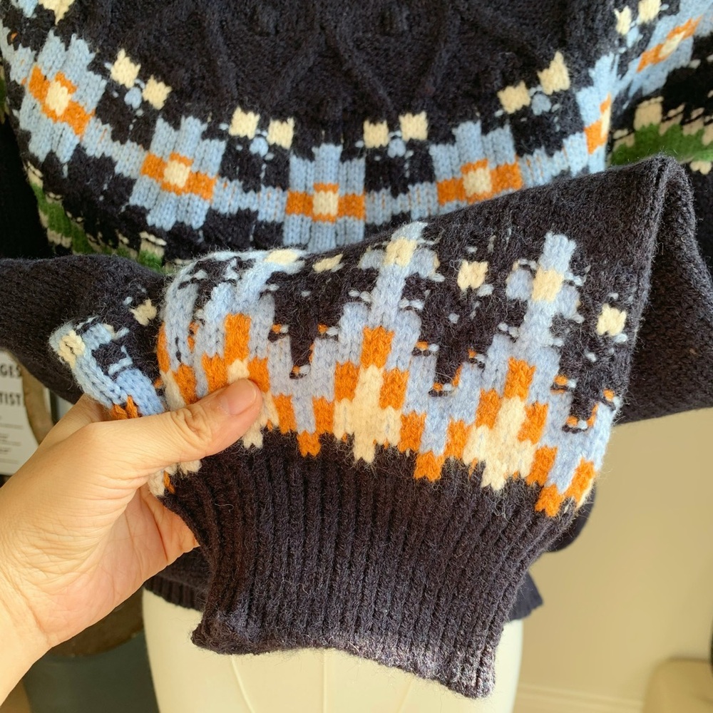 Fair Isle Nordic Navy Knit Sweater OS S-M - Picture 3 of 4